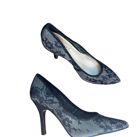 Nine West Women's Flax Dress Pump Heels in Black Floral Lace - Size 6 - Picture 8 of 9